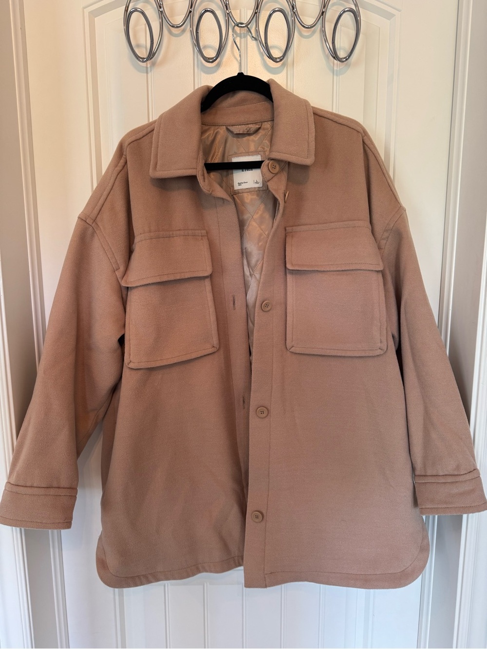 Size L, Abercrombie & Fitch Tan Oversized Button-Up Jacket